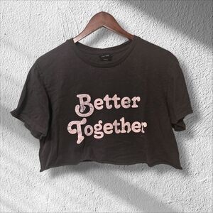 L - Distressed Graphic "Better Together" Raw Hem Charcoal Crop by Blank Paige